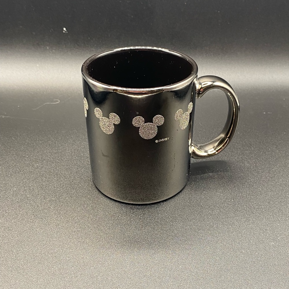 Disney Silver Glitter Mickey Mouse Shiny Black Chrome Mug W Iconic Mouse Ears